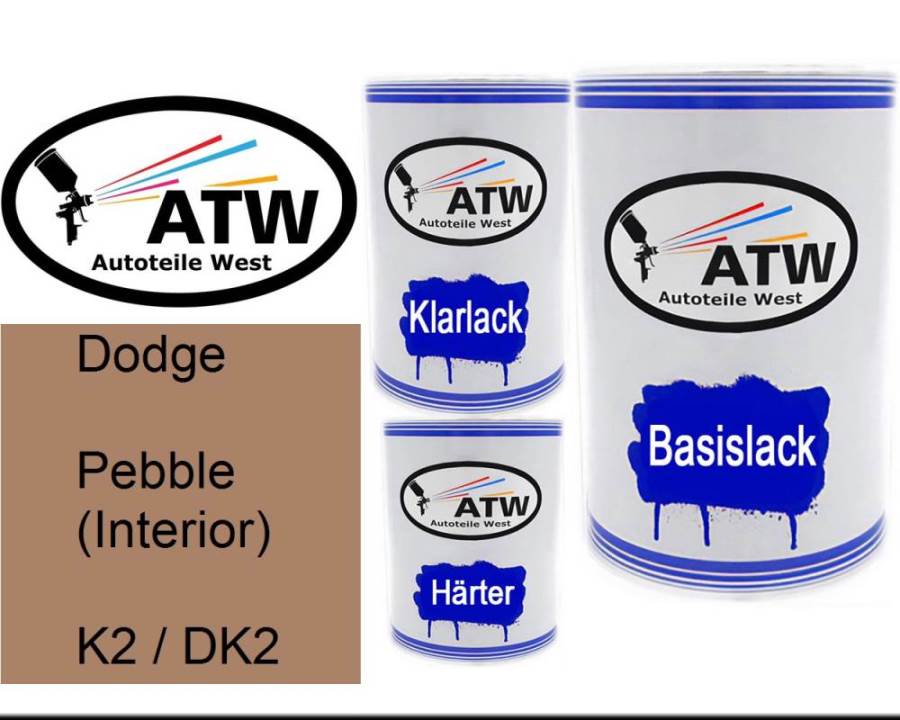 Dodge, Pebble (Interior), K2 / DK2: 500ml Lackdose + 500ml Klarlack + 250ml Härter - Set, von ATW Autoteile West.